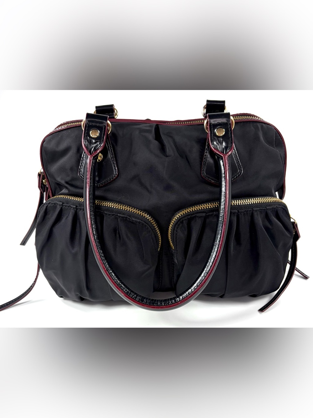 MZ Wallace Bedford Satchel Black Bedford Nylon Patent Leather Trim Gold Hardware - Picture 5 of 16